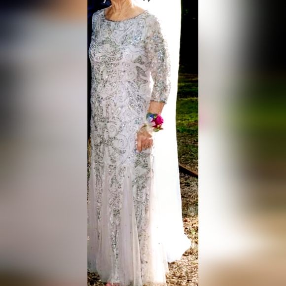 Pisarro Nights Illusion Sleeve Beaded A-line Gown - Picture 3 of 3